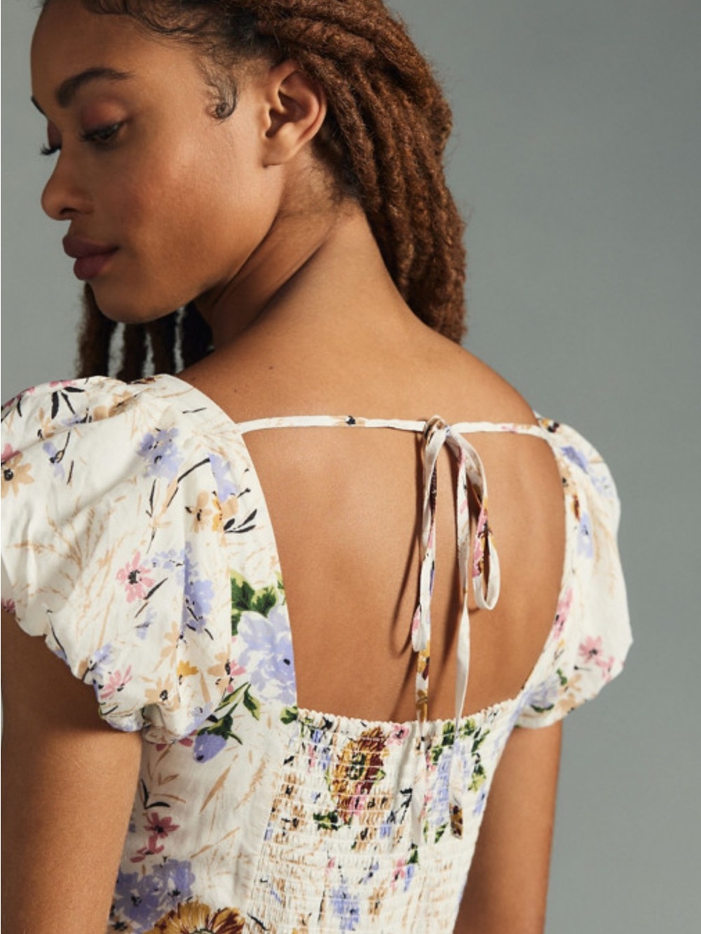 Anthropologie Floral Tiered Puff-Sleeve Midi Dress - White Size S - Picture 3 of 12